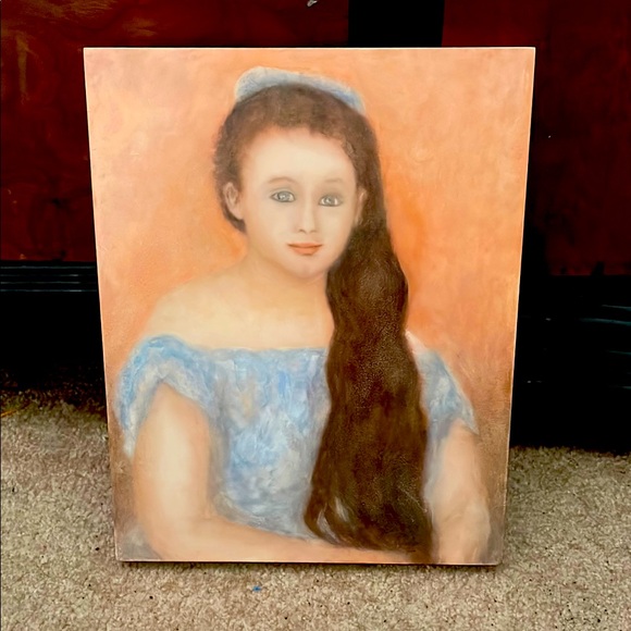 Other - Portrait Painting with Blue Dress. Woman, long hair. Oil 8 by 10 inches.